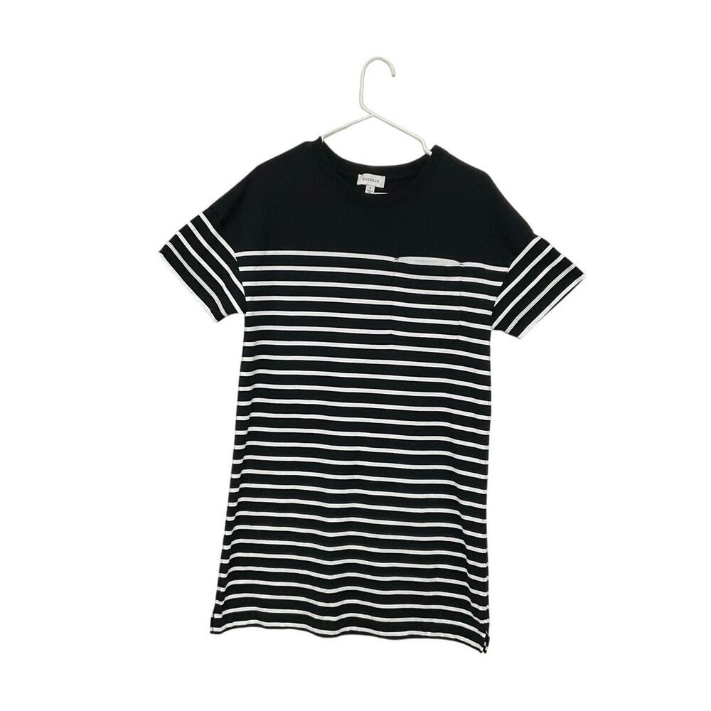 Evereve T-shirt Dress Nautical Stripes Size Small 100% Pima Cotton Black/White